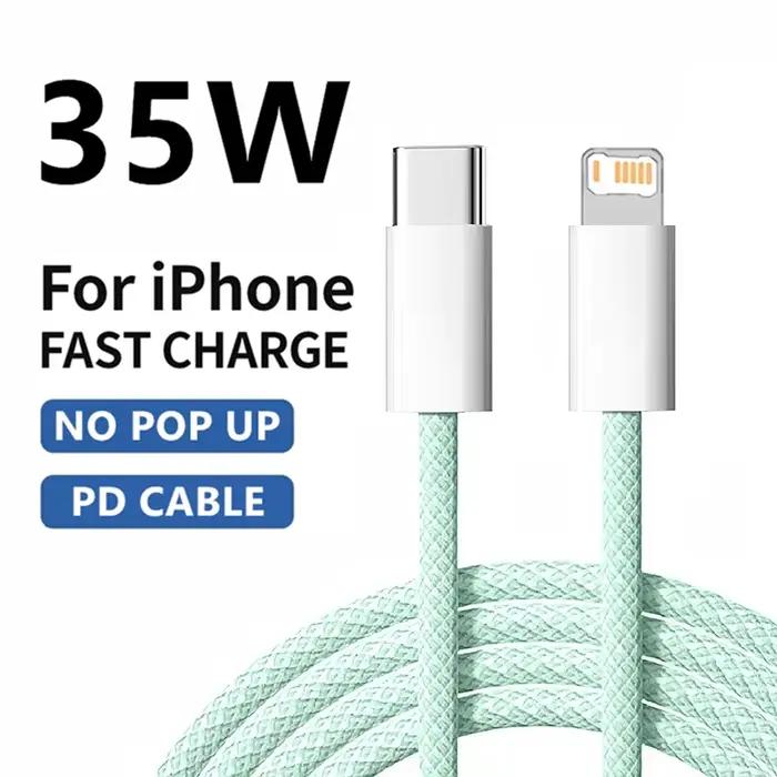 Câble PD de Charge rapide tressé 35W, pour iPhone 13 14 Pro Max 11 12 mini X XR XS Max 7 8 Plus, câb