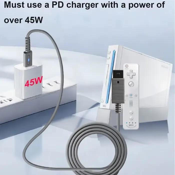 Câble de charge Type C de 1,8 m pour console Wii, alimentation USB C 45W PD pour console de jeu Wii,