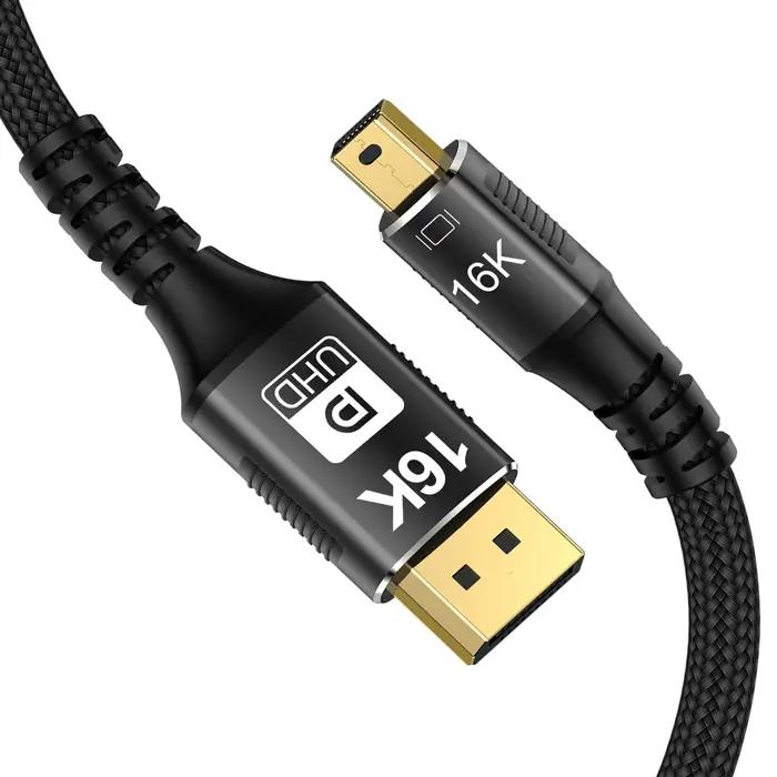 Câble Mini DP vers DP 2.1 16K @ 60Hz 8K @ 120Hz 80Gbps DSC bidirectionnel Mini DisplayPort vers câbl