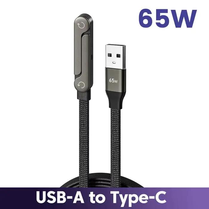 Câble de charge rapide USB 65W avec support de téléphone pliable 2-en-1, câble de données à charge r
