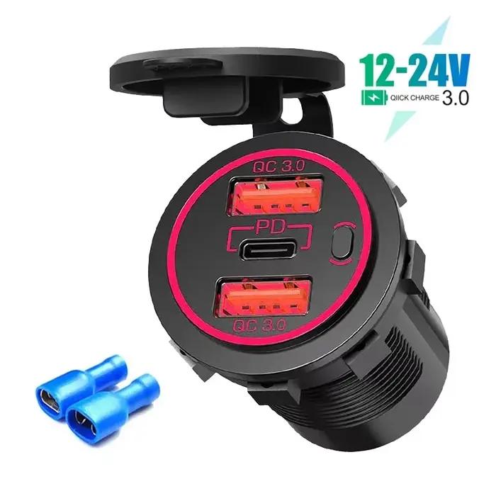 Prise de courant USB-C 12V PD 30W USB-C et touristes QC3.0 Prise de courant étanche avec interrupteu