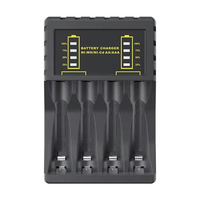 Chargeur de batterie intelligent à 4 emplacements avec indicateur LED, chargeur USB pour piles recha