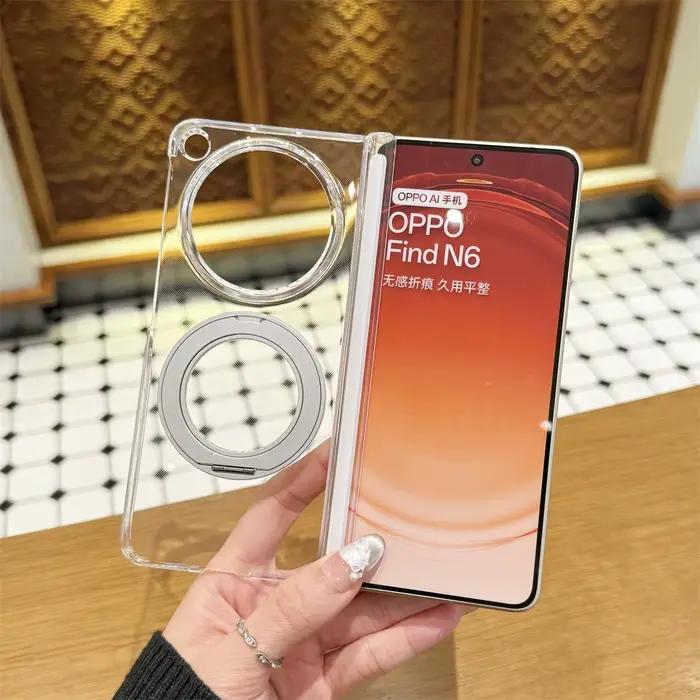 Coque rigide transparente en PC avec support magnétique à anneau central pour OPPO Find N6, protecti