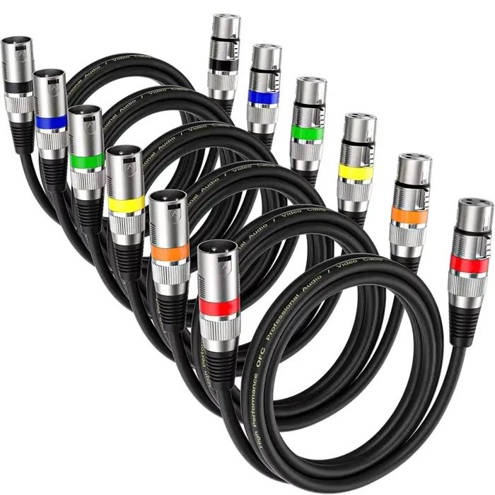 Lot de 6 câbles XLR mâle vers femelle pour micro, câbles XLR blindés à 3 broches, pour ampli, centre
