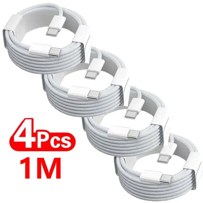 Lot de 4 câbles USB-C vers USB-C 100W pour charge rapide, compatibles avec iPhone 17, 16, 15, Samsun