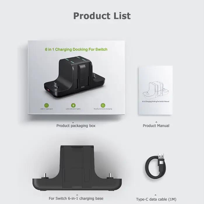 Chargeur 6 en 1 pour NS Switch, avec 4 Joy-cons et 2 contrôleurs Pro, base de Charge NS Joycon Joy C