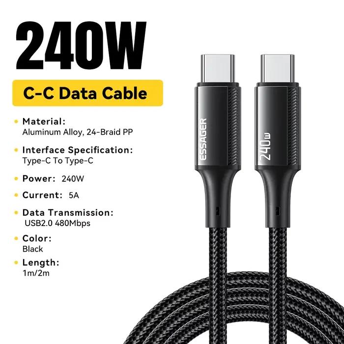 Essager 240W USB Type C vers USB C câble pour Macbook iPad Samsung Huawei PD charge rapide chargeur 