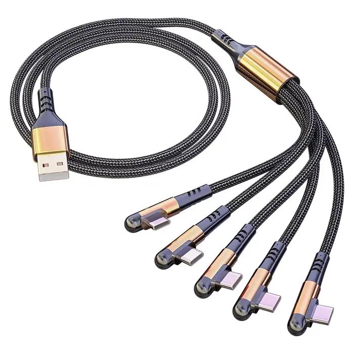 Câble de développement de téléphone portable 5 en 1, câble de données tressé à 5 coudes, adapté pour