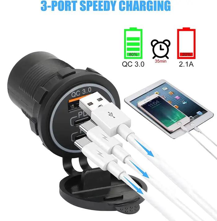 Prise de chargeur de voiture USB 12V, double Port 30W PD USB-C et 18W QC3.0, accessoires pour voitur