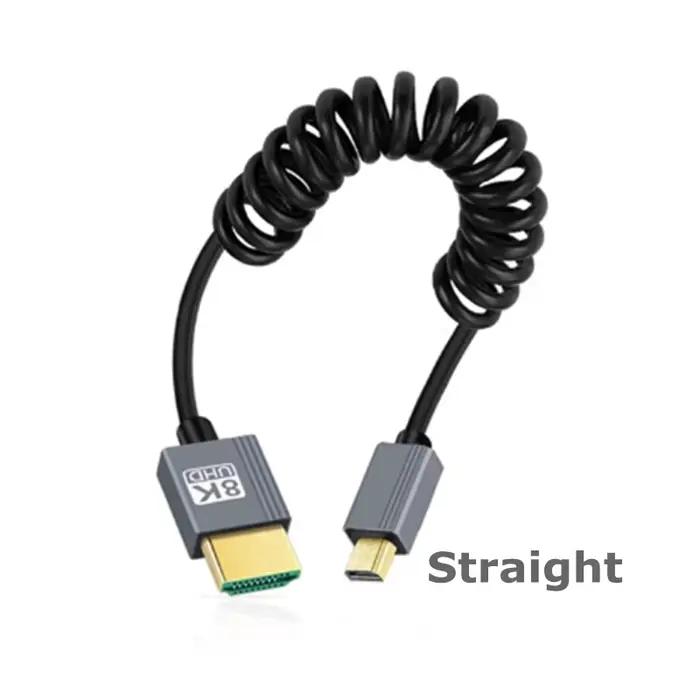 Câble enroulé HDMI 2.1, 8K @ 60Hz, 48Gbps, pour appareil photo/caméscope/HDTV/tablette, haut vers le
