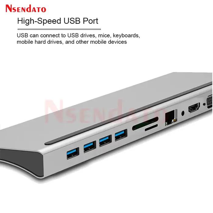 Hub USB Type C 4K 11/12 en 1, station d'accueil USB 3.0, répartiteur compatible HDMI, lecteur de car
