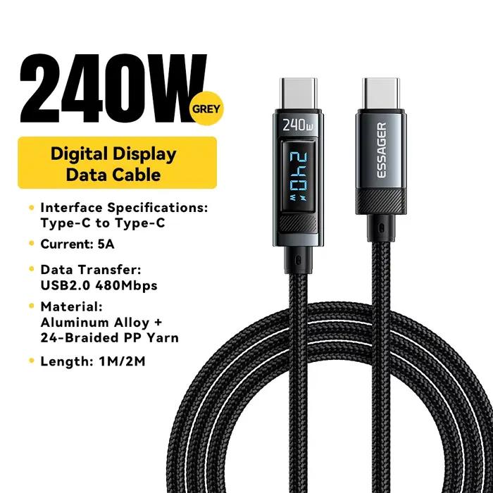 Essager-Câble USB Type C vers USB C, 240W, 100W, PD 3.1, Charge rapide, Fil de chargeur pour Macbook