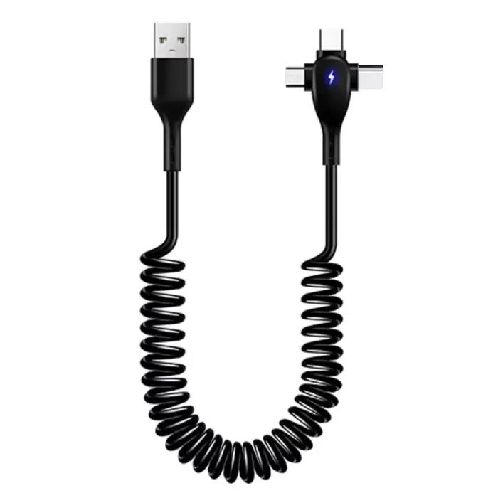 Câble de charge USB à ressort télescopique, charge super rapide, câble de données, type C, 3 en 1, S
