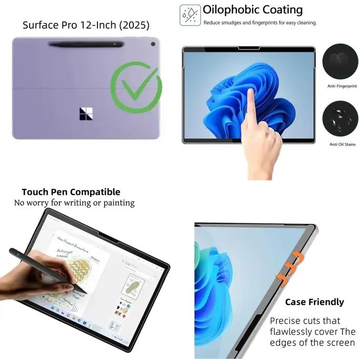 Paquet de 2 protecteurs d'écran pour Surface Pro 12 pouces 2025 Film en verre trempé 9H anti-rayures