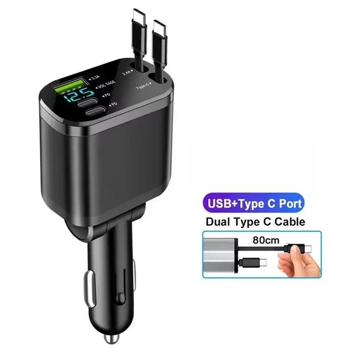 Câble de charge rapide rétractable 5 en 1 pour voiture ; Convient aux adaptateurs allume-cigare, câb