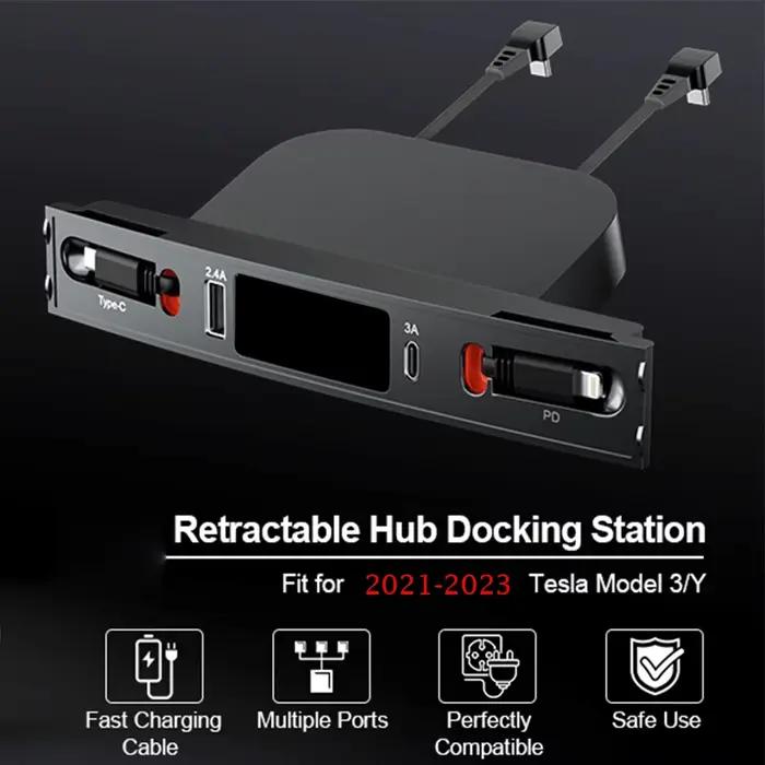 Airies chargeur de voiture USB C 4 ports pour iPhone et iPad, console centrale, modèle 3, modèle Y, 