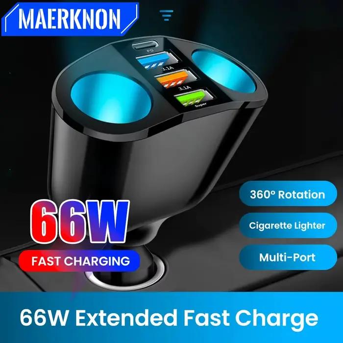 66W 4 Ports chargeur de voiture charge rapide USB Type C chargeur de téléphone de voiture pour iPhon