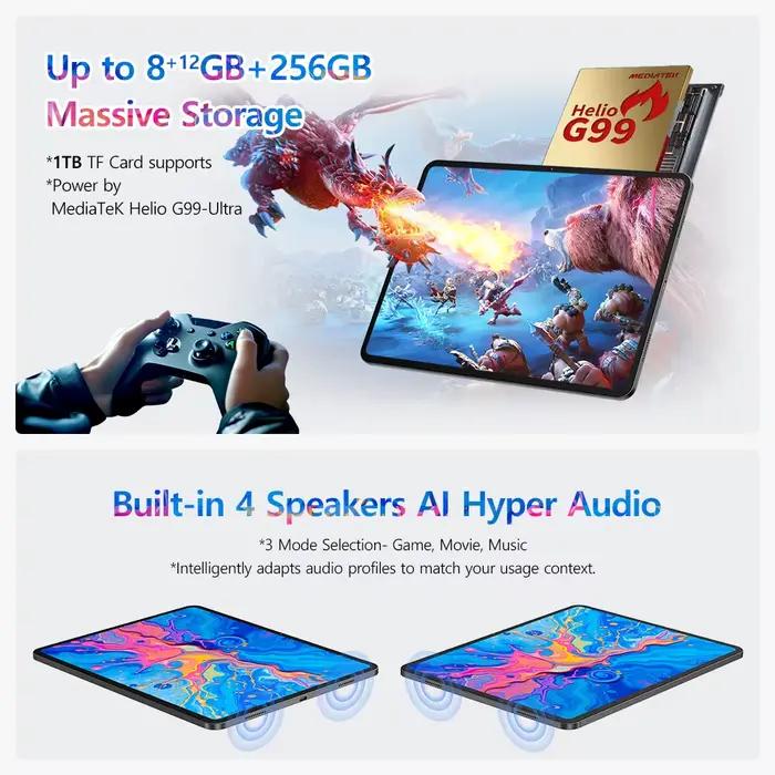 Teclast ArtPad Pro 12.7 "2.2K UHD affichage 20GB RAM (8 + 12 virtuels) 256GB ROM Helio G99 10000mAh 
