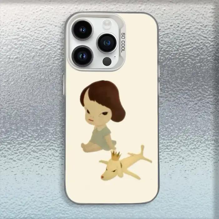 Jolie coque de téléphone Y-Yoshitomo Nara pour iPhone 16,15,14,13,12,11,Mini,Pro,MAX, blanc mat, ant