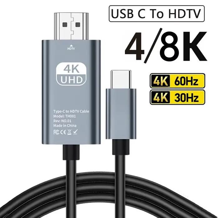 Câble USB C vers HDMI 4K 60Hz 30Hz 8K, adaptateur de Type C, câble convertisseur HDTV pour iPhone 15