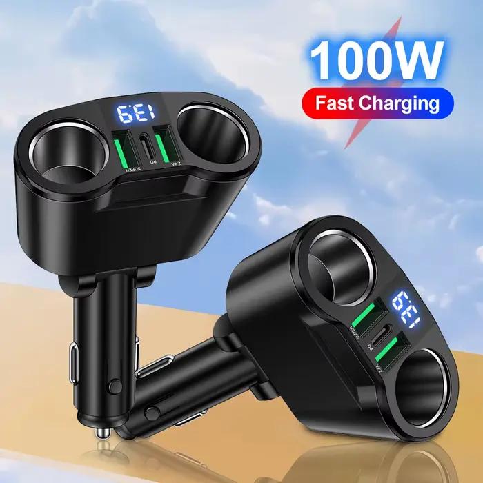 Adaptateur de chargeur de voiture USB Type C, plusieurs appareils chargés en même temps avec afficha