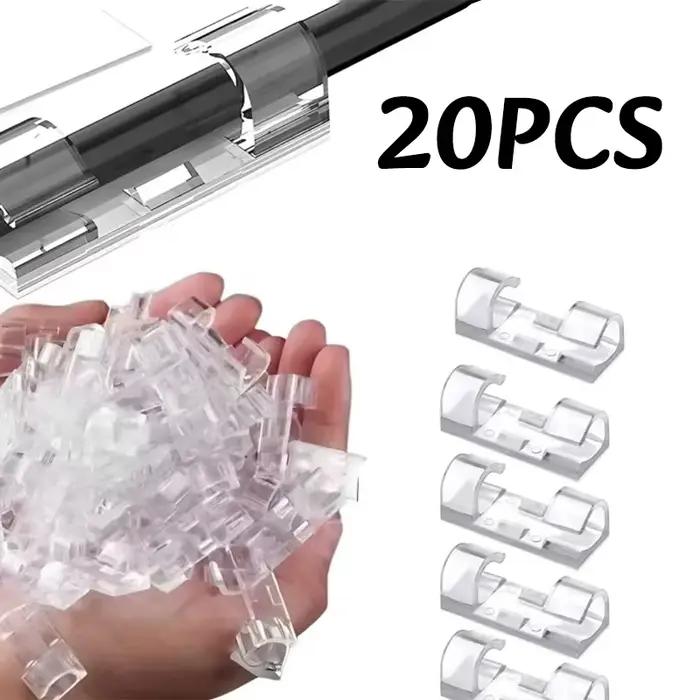 20-200 pièces de clips de gestion de câbles autocollants en plastique transparent pour l'organisatio