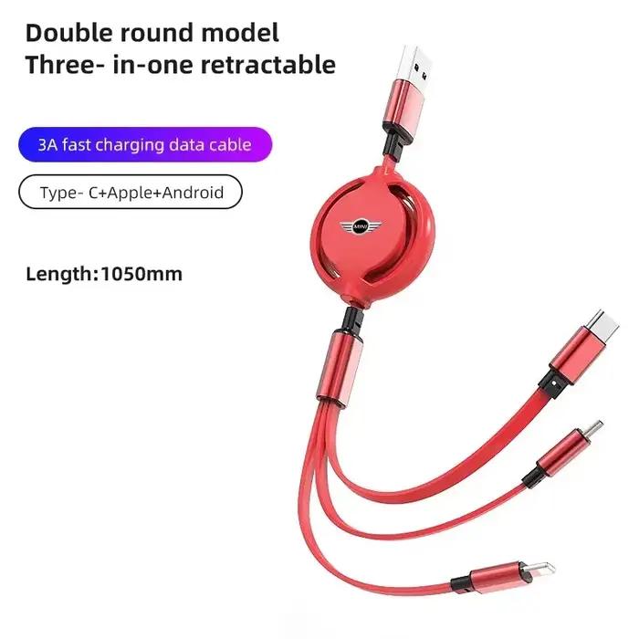 Câble de charge rapide rétractable 3 en 1, Micro USB type-c, pour Mini Cooper R50 R52 R53 R55 R56 R5