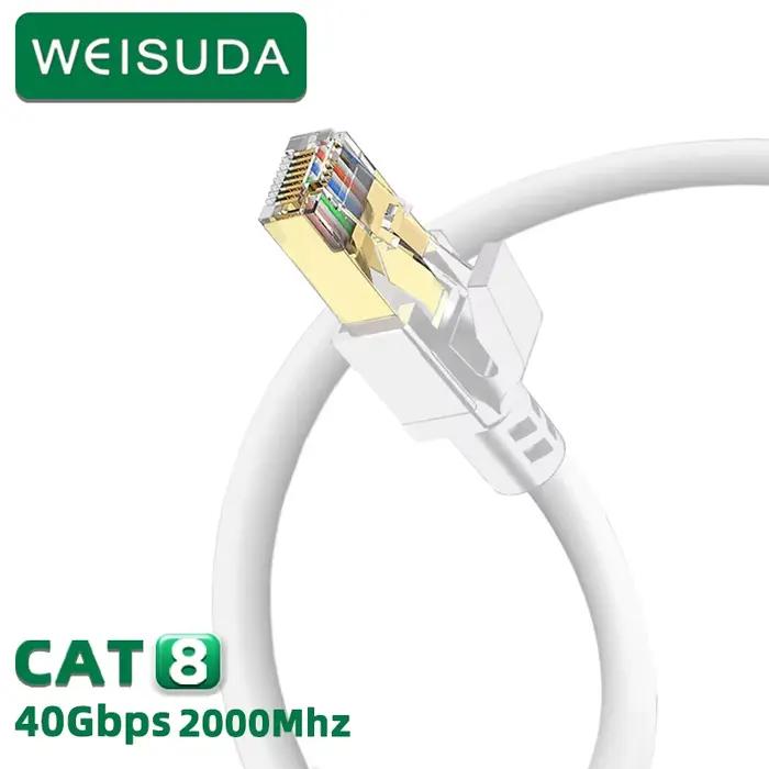 Câble Ethernet Cat8 extérieur et intérieur 30 pieds câble réseau LAN Cat 8 haute vitesse robuste 40G