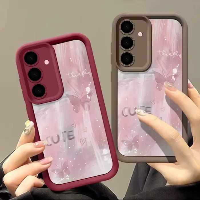 Coque de téléphone papillon dégradé rose pour Samsung Galaxy S25 Edge S26 S23 S22 Ultra S24 FE A57 A