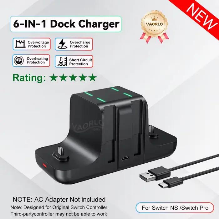 Station de charge 6 en 1 pour Switch, support de chargement et de rangement pour manettes Switch et 