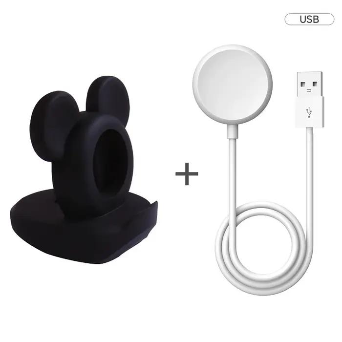 Support de chargeur + câble USB pour Apple Watch série 10 9 8 7 6 SE 5 4 iWatch silicone 46 45 44mm 