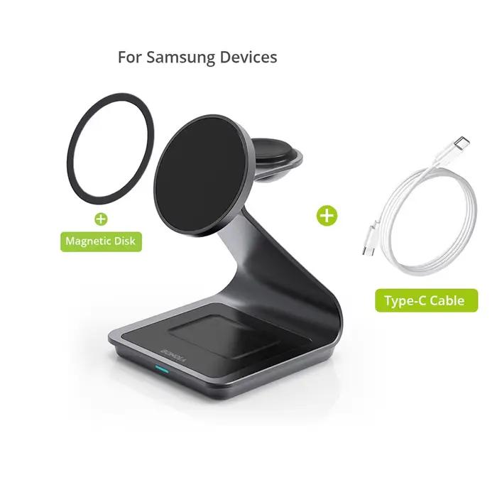 Station de charge sans fil magnétique 3 en 1 Bonola pour Samsung S24 Ultra/S25/26, support de charge