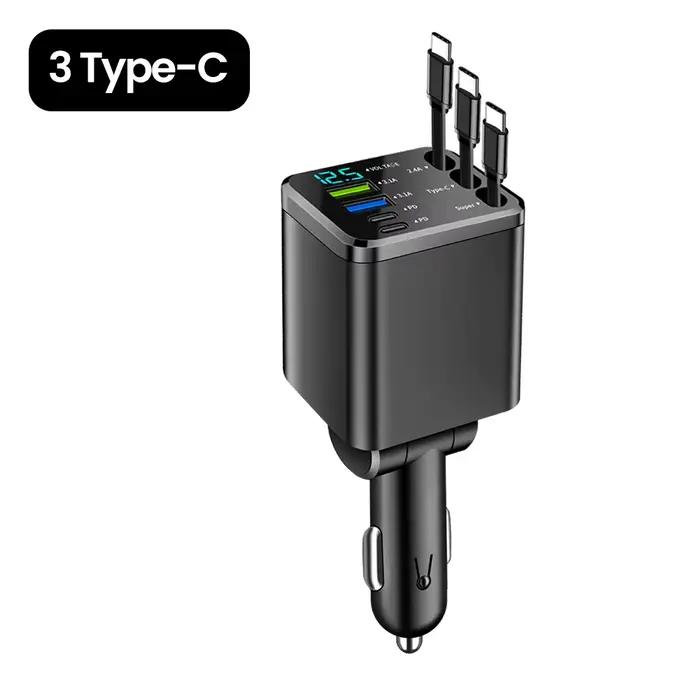 Chargeur de voiture Olaf 7 en 1 rétractable avec 3 ports Type C, chargeur de voiture USB à charge ra