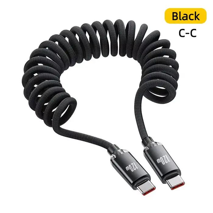 Câble de chargeur de téléphone de voiture télescopique 120W Type C vers USB C à charge rapide, cordo