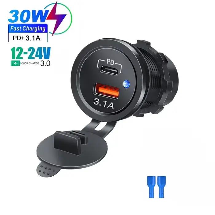 Chargeur de voiture multi-ports PD QC3.0 avec prise USB et voltmètre numérique 12V/24V pour moto, vo