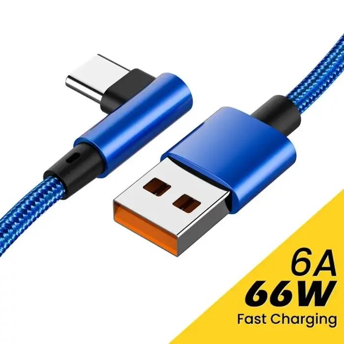 Câble de charge rapide USB vers Type C à angle de 90 degrés 66W 6A, cordon de charge rapide, longueu