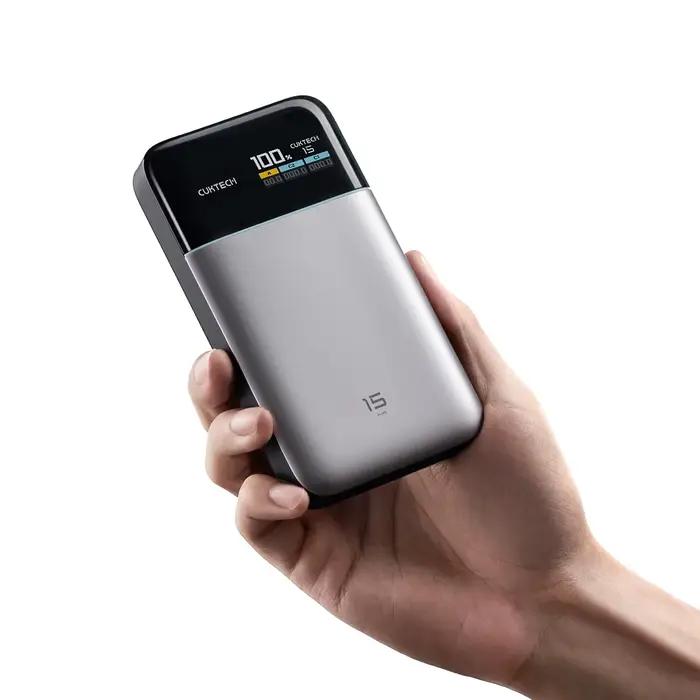 Cuktech 15 Air Power Bank 15000mAh 100W Total TFT Monitor GaN Chargeur Portable 90W pour Xiaomi pour