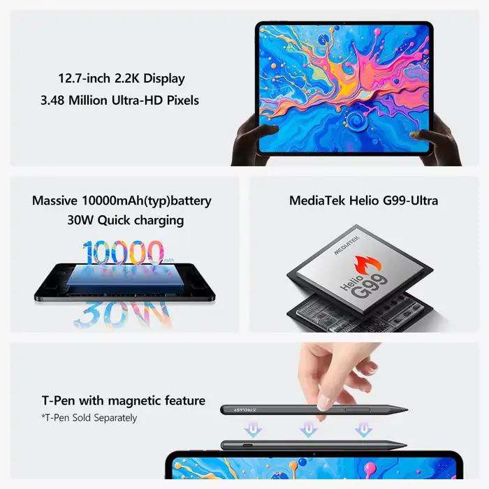 Teclast ArtPad Pro 12.7 "2.2K UHD affichage 20GB RAM (8 + 12 virtuels) 256GB ROM Helio G99 10000mAh 