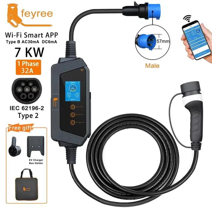 Feyree EV chargeur Type2 32A 7kW charge rapide application intelligente contrôle Wi-Fi boîte de char