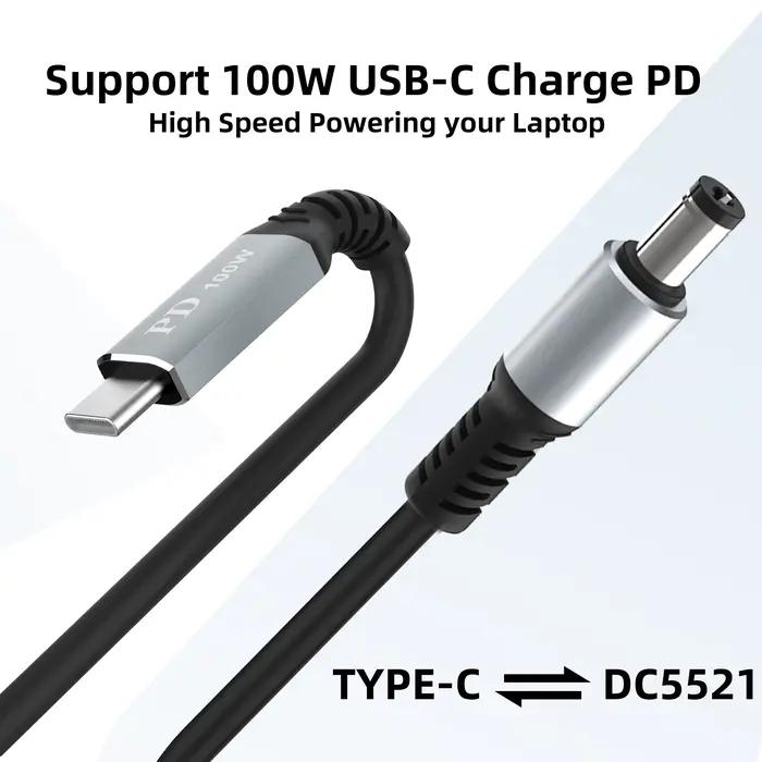 Câble de chargement d'alimentation USB C vers DC 5,5 x 2,1 mm pour ordinateur portable (5521), entré