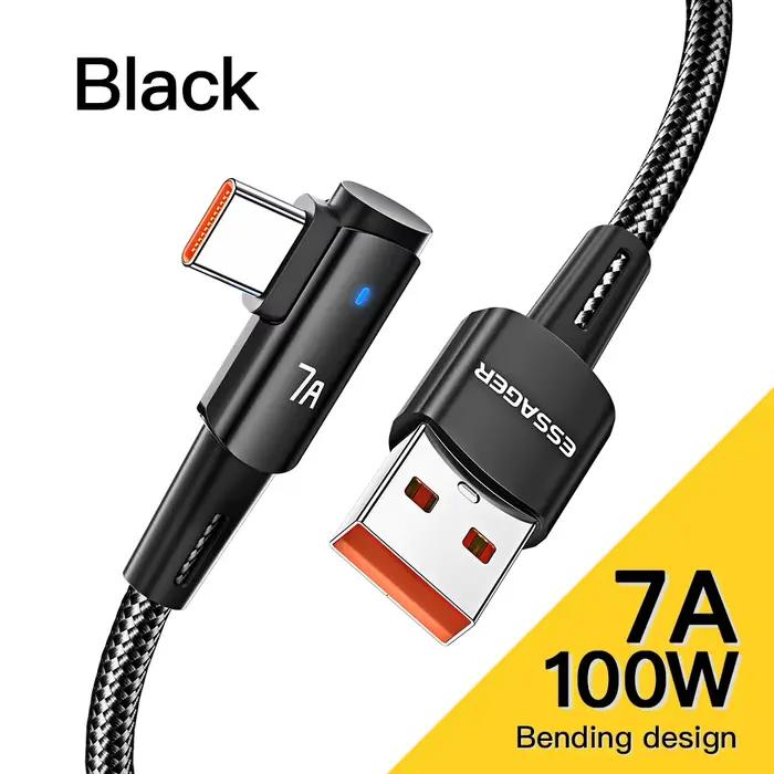 Essager 7A USB Type C câble 90 degrés pour OPPO 100W cordon de charge rapide pour Honor Huawei Onepl