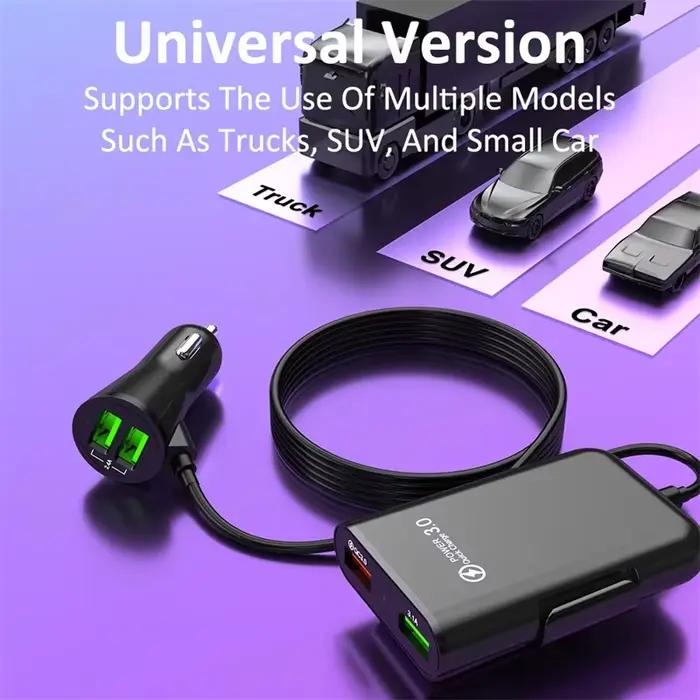 Chargeur de voiture USB 4 ports 40W QC3.0, câble d'extension de charge rapide, adaptateur universel 