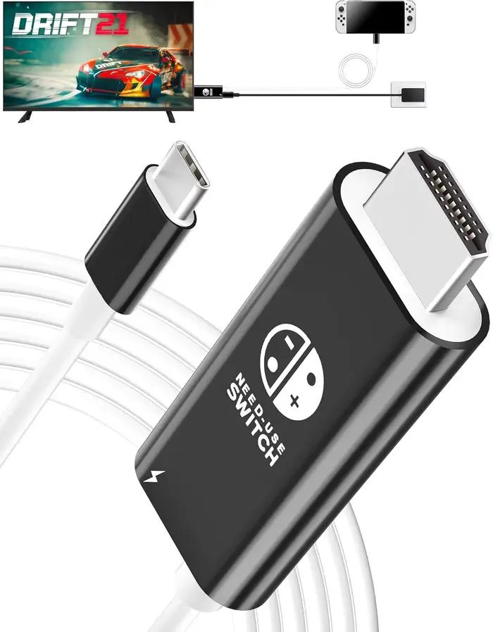 Câble USB C vers FHD 4K pour Switch/Switch 2, MacBook, iPad. Câble de Conversion du commutateur vers