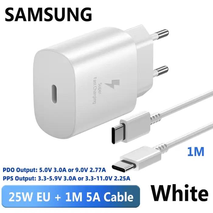 Chargeur SAMSUNG 25W Super Rapide Adaptateur de Charge Câble Type C pour Téléphone Galaxy S20 S21 S2