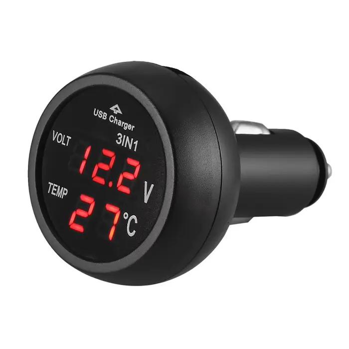 Chargeur de voiture 3 en 1 12/24V, avec interrupteur de voltmètre, jauge de voltmètre numérique LED,