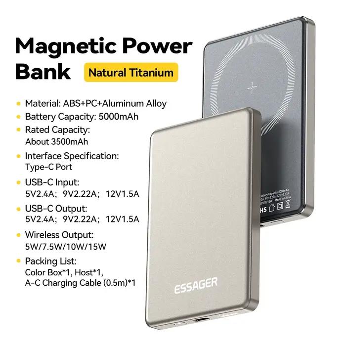 Essager-Batterie externe magnétique sans fil mince, 20W, 5000mAh, charge rapide, portable, Magsafe, 