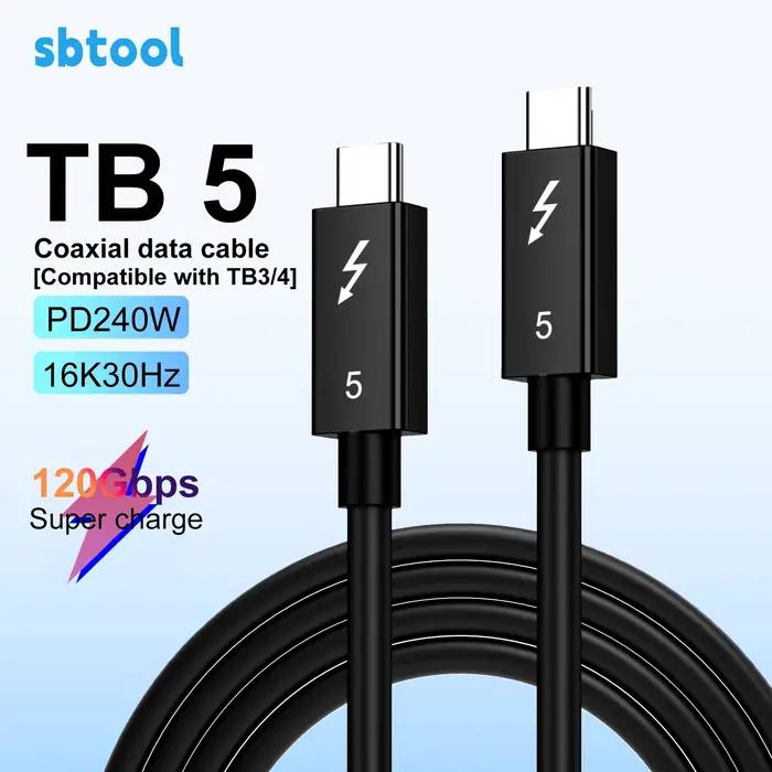 Câble coaxial Thunderbolt 5 de 0,2 m à 2 m, 240 W, 120 Gbit/s, câble de charge rapide pour Mac PC, t