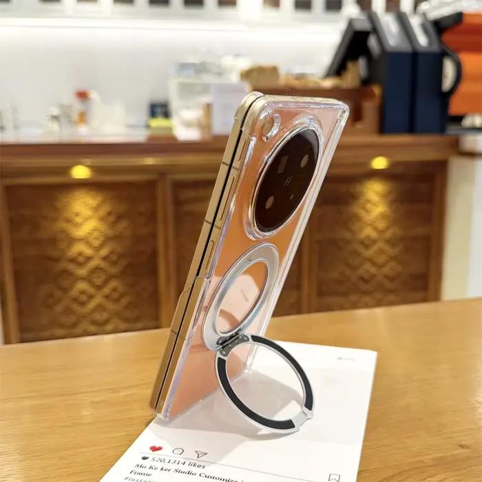 Coque rigide transparente en PC avec support magnétique à anneau central pour OPPO Find N6, protecti