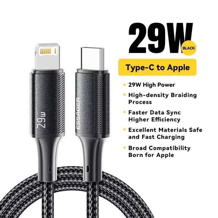 Câble USB C Essager pour IPhone 14 13 12 11 pro Max Xs Plus 29W câble de charge rapide Type C pour f