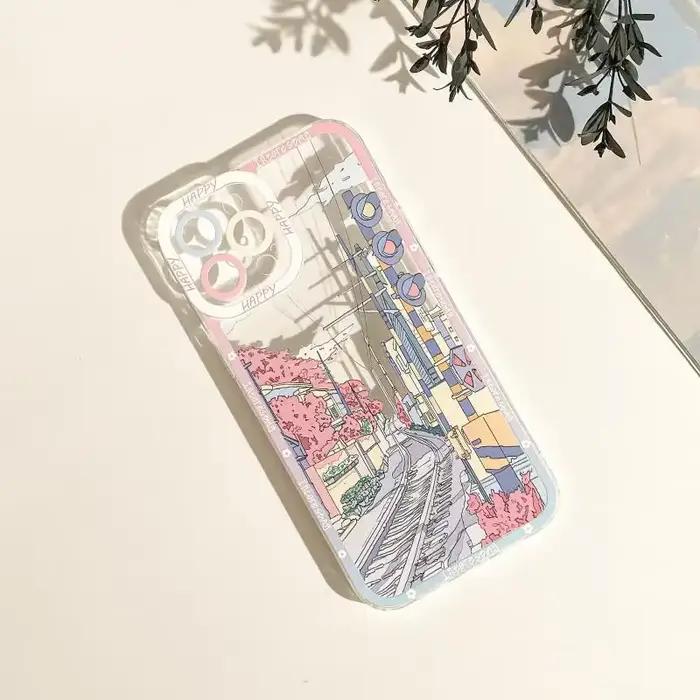 Coque à motif de fleurs de paysage d'anime pour Motorola, coque souple transparente pour Moto G53, G